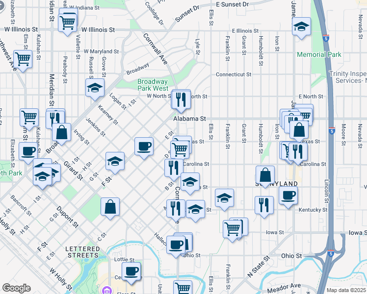 map of restaurants, bars, coffee shops, grocery stores, and more near 2408 Cornwall Avenue in Bellingham
