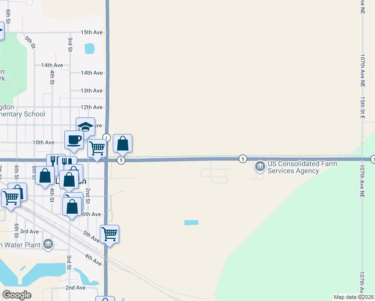 map of restaurants, bars, coffee shops, grocery stores, and more near 510 9th Avenue East in Langdon