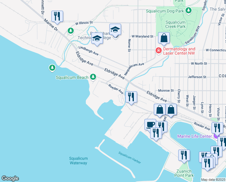 map of restaurants, bars, coffee shops, grocery stores, and more near 2925 Roeder Avenue in Bellingham