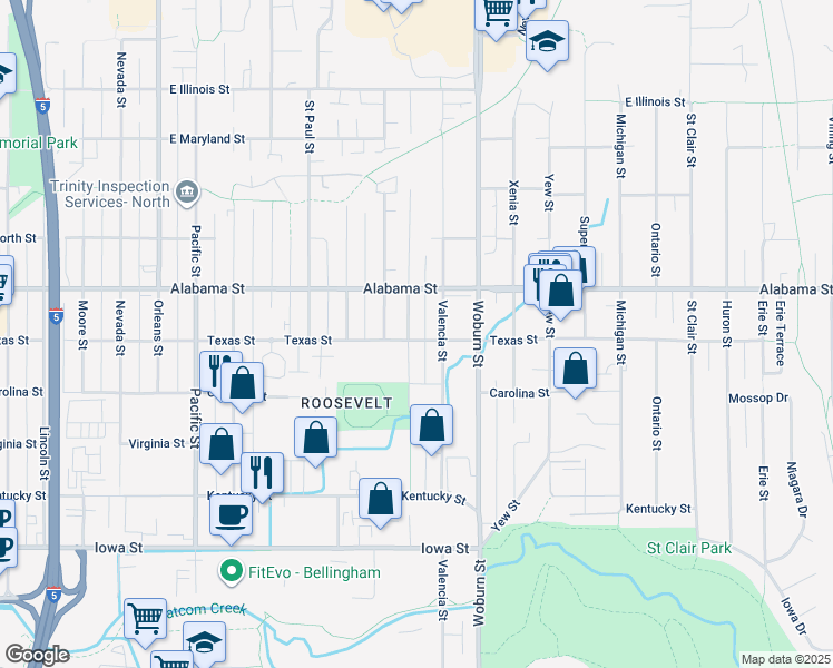 map of restaurants, bars, coffee shops, grocery stores, and more near 2401 Verona Street in Bellingham