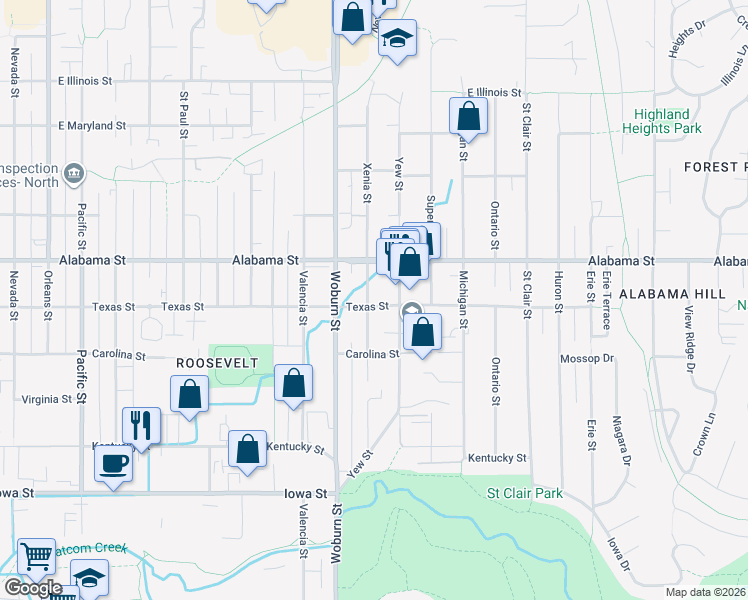 map of restaurants, bars, coffee shops, grocery stores, and more near 2410 Xenia Street in Bellingham
