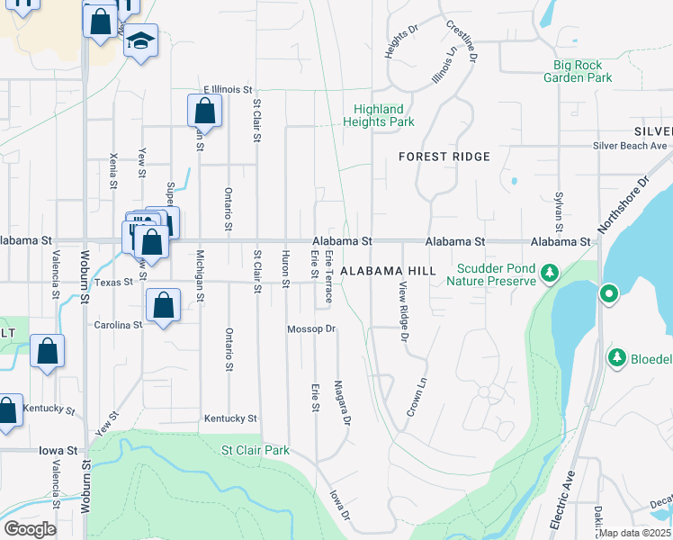 map of restaurants, bars, coffee shops, grocery stores, and more near 2418 Erie Terrace in Bellingham