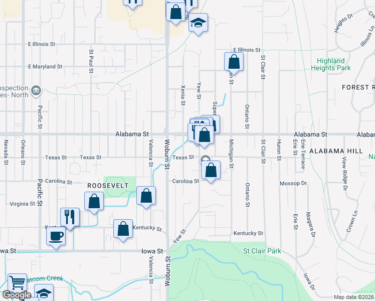 map of restaurants, bars, coffee shops, grocery stores, and more near 2410 Xenia Street in Bellingham