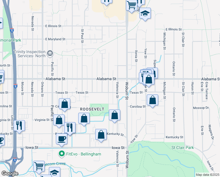 map of restaurants, bars, coffee shops, grocery stores, and more near 2410 Verona Street in Bellingham