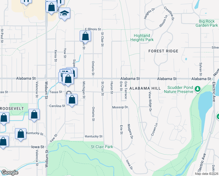 map of restaurants, bars, coffee shops, grocery stores, and more near 2409 Huron Street in Bellingham