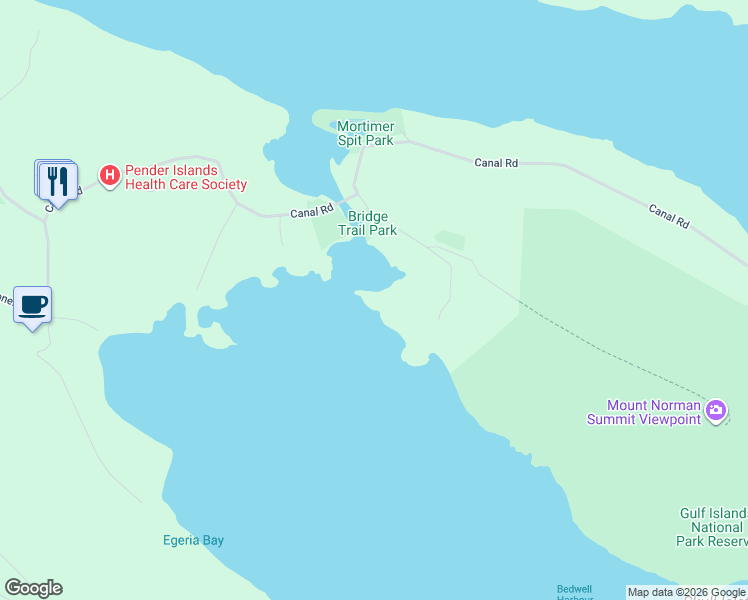 map of restaurants, bars, coffee shops, grocery stores, and more near 8815 Ainslie Point Road in Pender Island