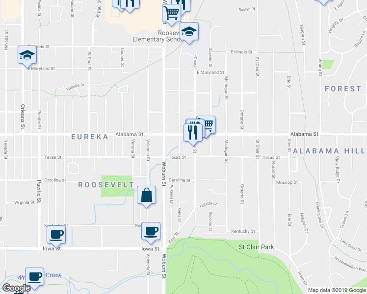 map of restaurants, bars, coffee shops, grocery stores, and more near 2410 Xenia Street in Bellingham