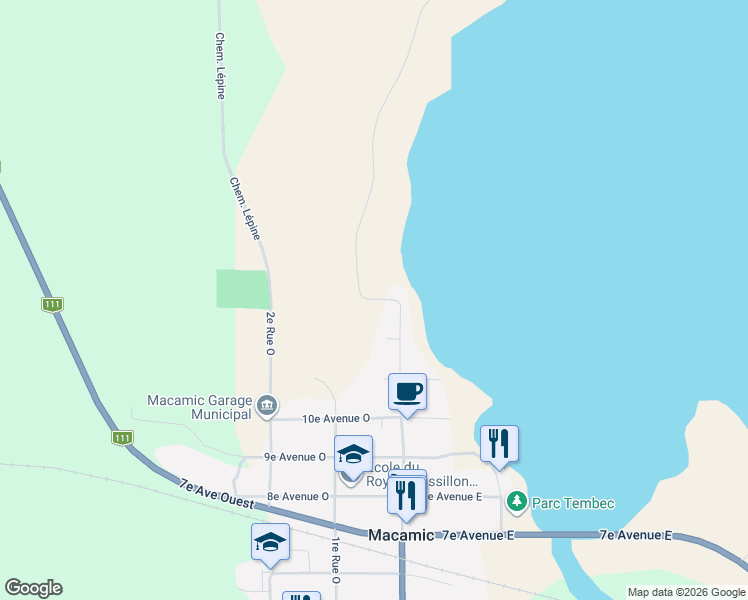 map of restaurants, bars, coffee shops, grocery stores, and more near 25 Rue Fortin-Les-Berges in Macamic