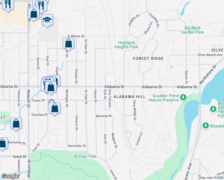 map of restaurants, bars, coffee shops, grocery stores, and more near 2418 Erie Terrace in Bellingham