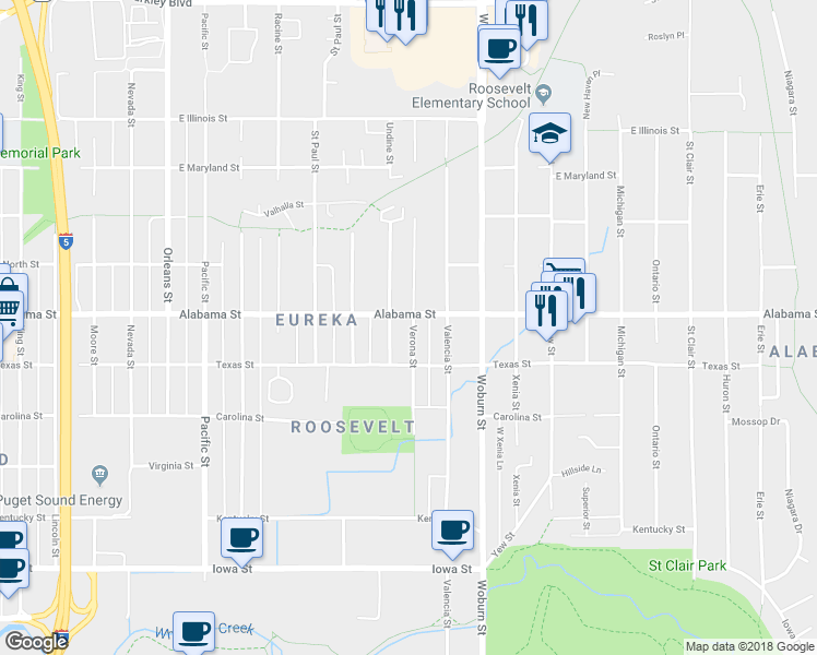 map of restaurants, bars, coffee shops, grocery stores, and more near 2401 Verona Street in Bellingham