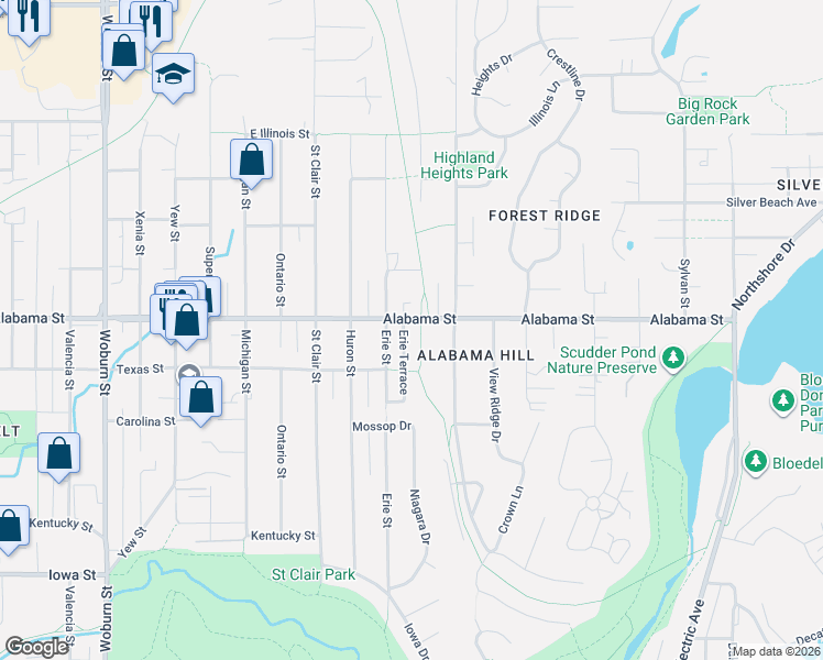map of restaurants, bars, coffee shops, grocery stores, and more near 2418 Erie Terrace in Bellingham