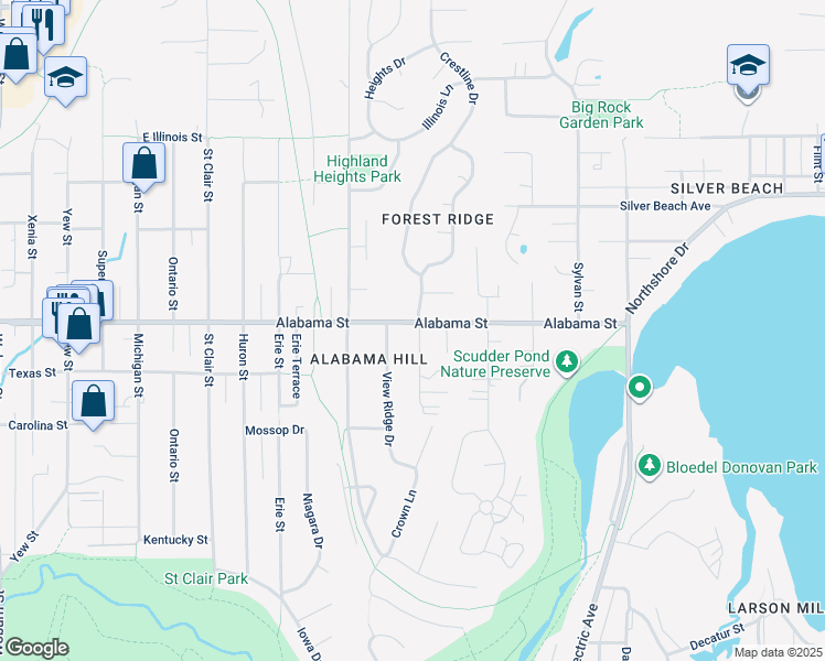 map of restaurants, bars, coffee shops, grocery stores, and more near 2427 Crestline Drive in Bellingham
