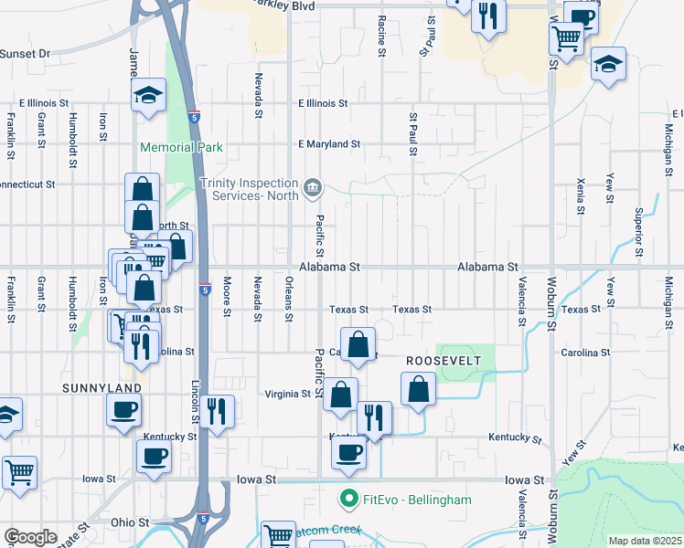 map of restaurants, bars, coffee shops, grocery stores, and more near 2518 Pacific Street in Bellingham