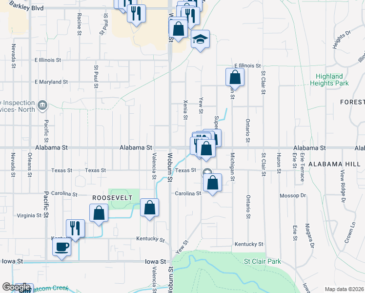 map of restaurants, bars, coffee shops, grocery stores, and more near 2503 Xenia Street in Bellingham