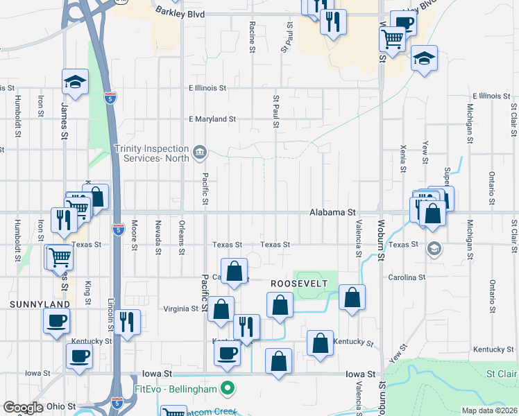 map of restaurants, bars, coffee shops, grocery stores, and more near 2515 Saint Paul Street in Bellingham