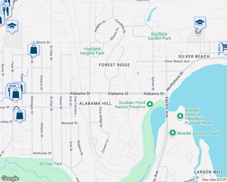 map of restaurants, bars, coffee shops, grocery stores, and more near 2510 Crestline Drive in Bellingham
