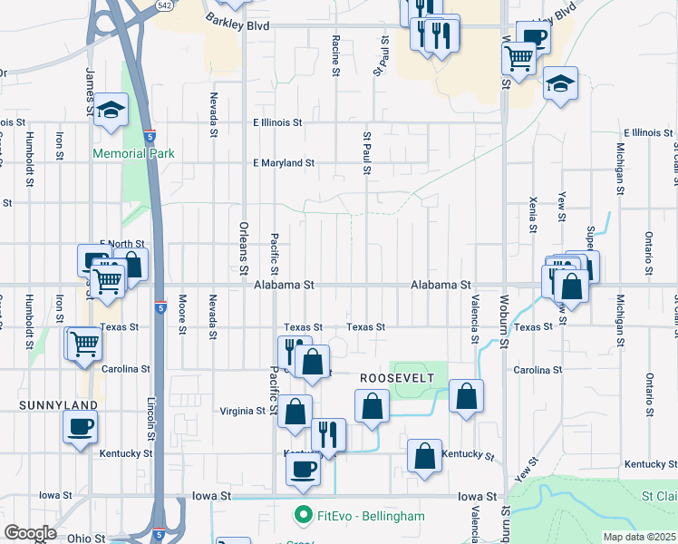 map of restaurants, bars, coffee shops, grocery stores, and more near 2515 Saint Paul Street in Bellingham