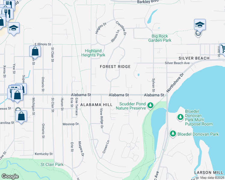 map of restaurants, bars, coffee shops, grocery stores, and more near 2510 Crestline Drive in Bellingham