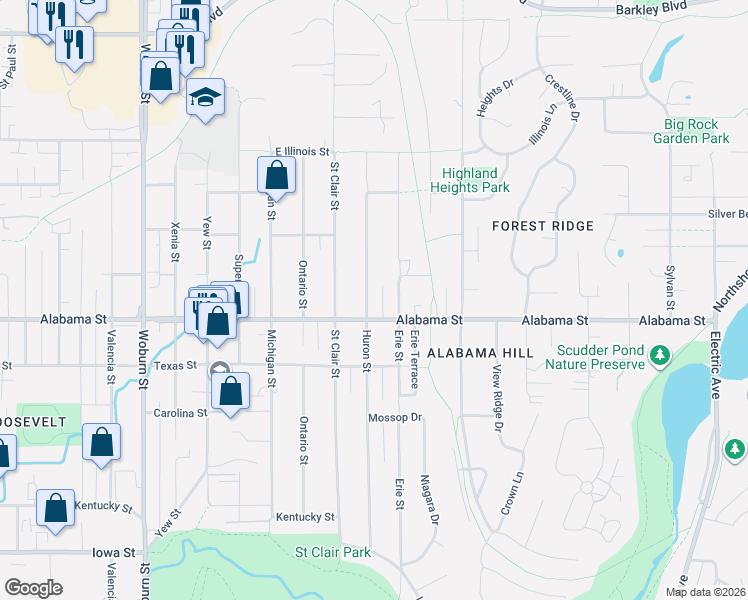 map of restaurants, bars, coffee shops, grocery stores, and more near 2511 Huron Street in Bellingham