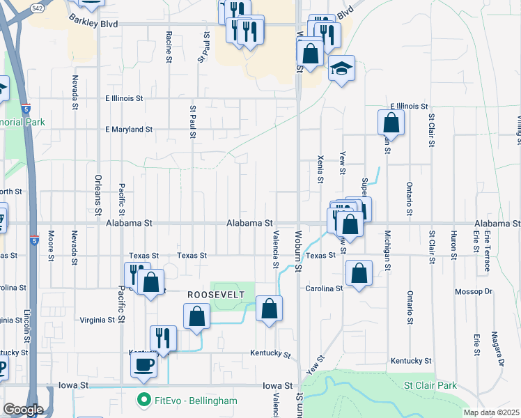 map of restaurants, bars, coffee shops, grocery stores, and more near 2516 Verona Street in Bellingham