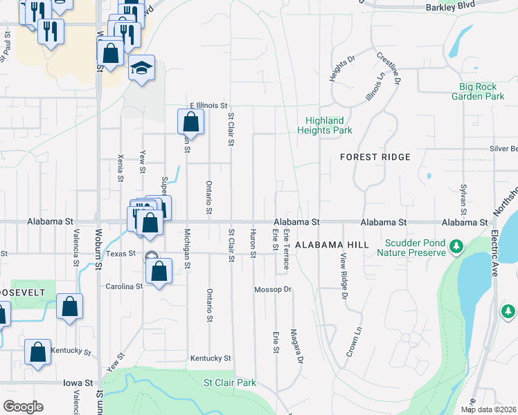 map of restaurants, bars, coffee shops, grocery stores, and more near 2511 Huron Street in Bellingham