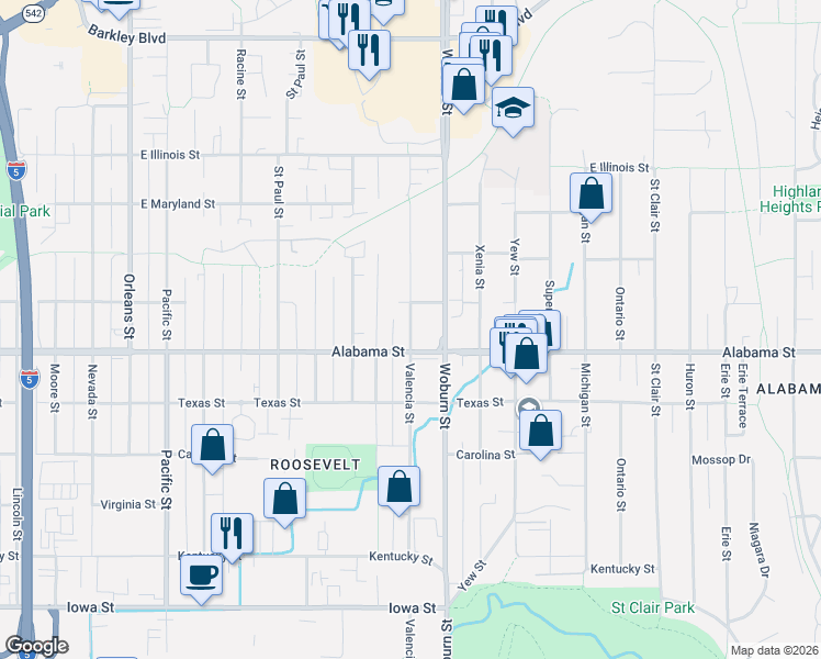 map of restaurants, bars, coffee shops, grocery stores, and more near 2502 Valencia Street in Bellingham