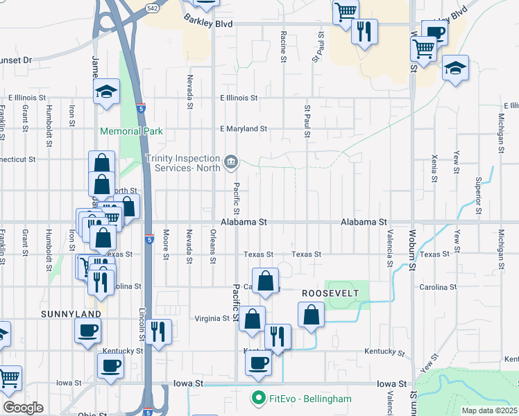 map of restaurants, bars, coffee shops, grocery stores, and more near 2518 Pacific Street in Bellingham