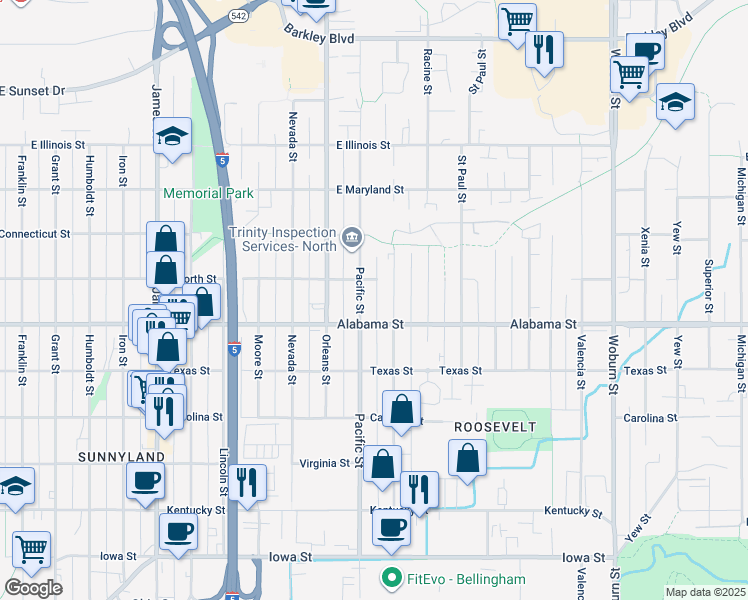 map of restaurants, bars, coffee shops, grocery stores, and more near 2518 Pacific Street in Bellingham