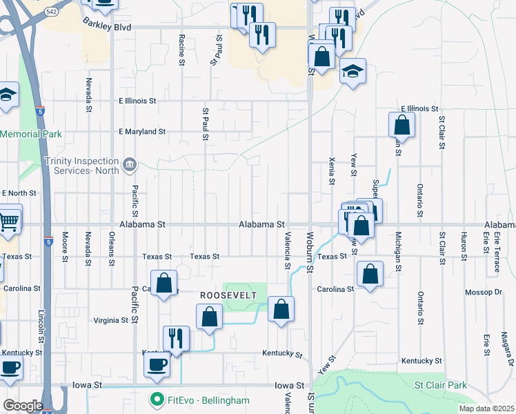 map of restaurants, bars, coffee shops, grocery stores, and more near 2516 Verona Street in Bellingham