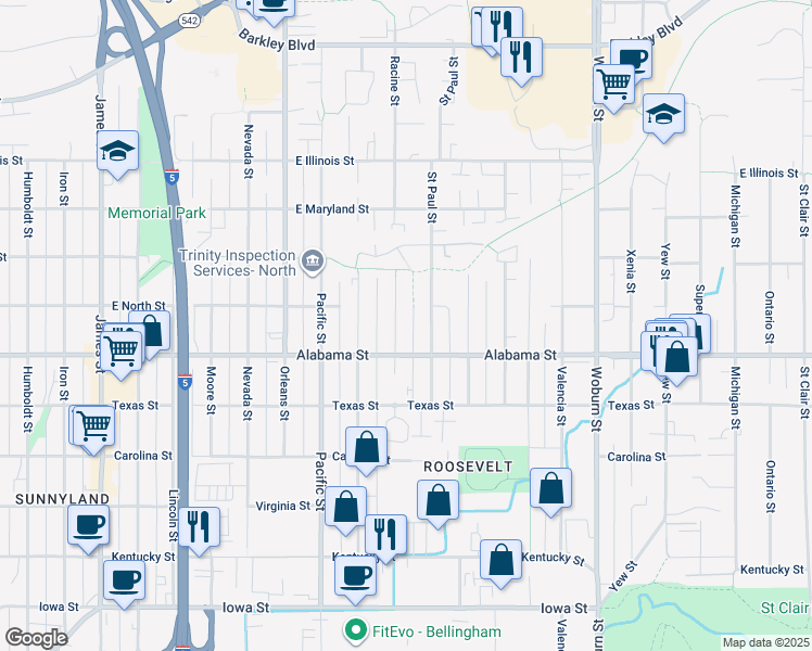 map of restaurants, bars, coffee shops, grocery stores, and more near 2515 Saint Paul Street in Bellingham