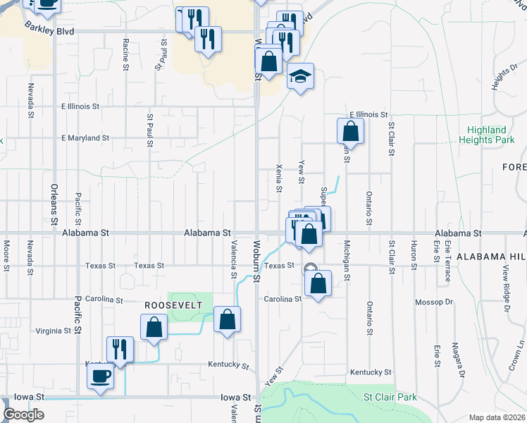 map of restaurants, bars, coffee shops, grocery stores, and more near 2524 Woburn Street in Bellingham