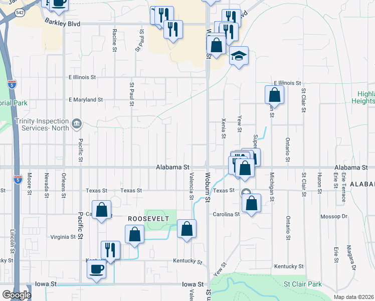 map of restaurants, bars, coffee shops, grocery stores, and more near 2502 Valencia Street in Bellingham