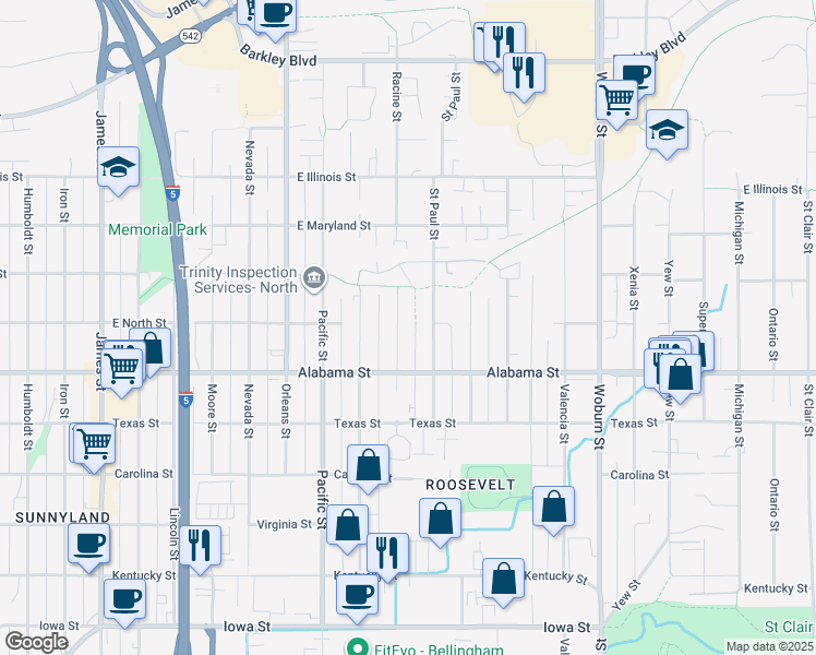 map of restaurants, bars, coffee shops, grocery stores, and more near 2515 Saint Paul Street in Bellingham