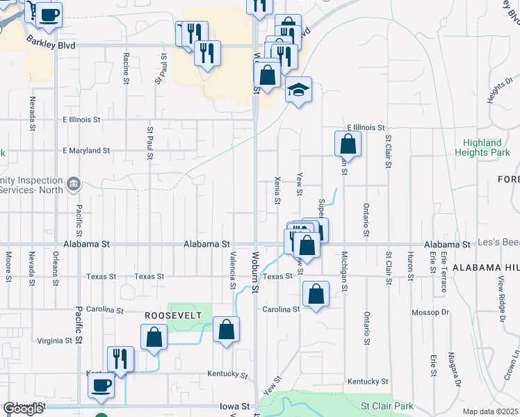 map of restaurants, bars, coffee shops, grocery stores, and more near 2600 Woburn Street in Bellingham