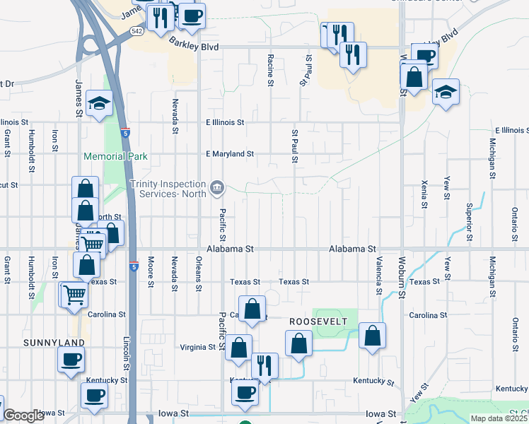 map of restaurants, bars, coffee shops, grocery stores, and more near 2621 Racine Street in Bellingham