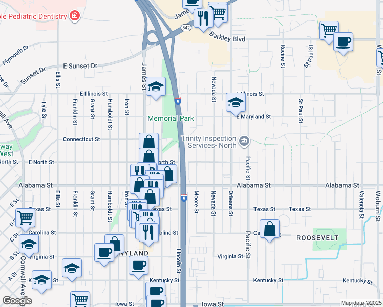 map of restaurants, bars, coffee shops, grocery stores, and more near 2625 Moore Street in Bellingham