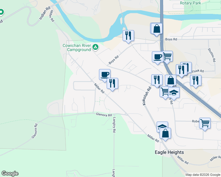 map of restaurants, bars, coffee shops, grocery stores, and more near 3023 Dogwood Road in Duncan