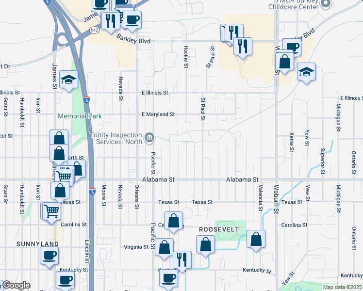 map of restaurants, bars, coffee shops, grocery stores, and more near 2621 Racine Street in Bellingham