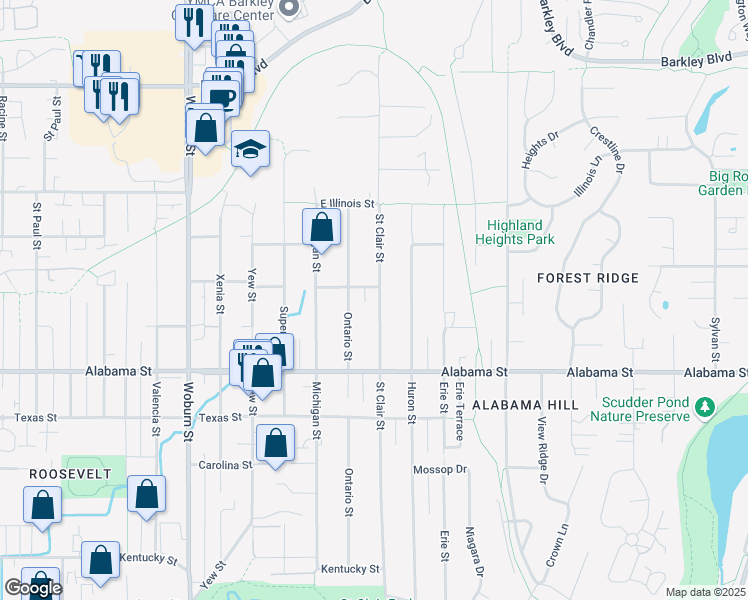 map of restaurants, bars, coffee shops, grocery stores, and more near 2625 Saint Clair Street in Bellingham