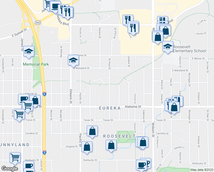 map of restaurants, bars, coffee shops, grocery stores, and more near 2625 Saint Paul Street in Bellingham