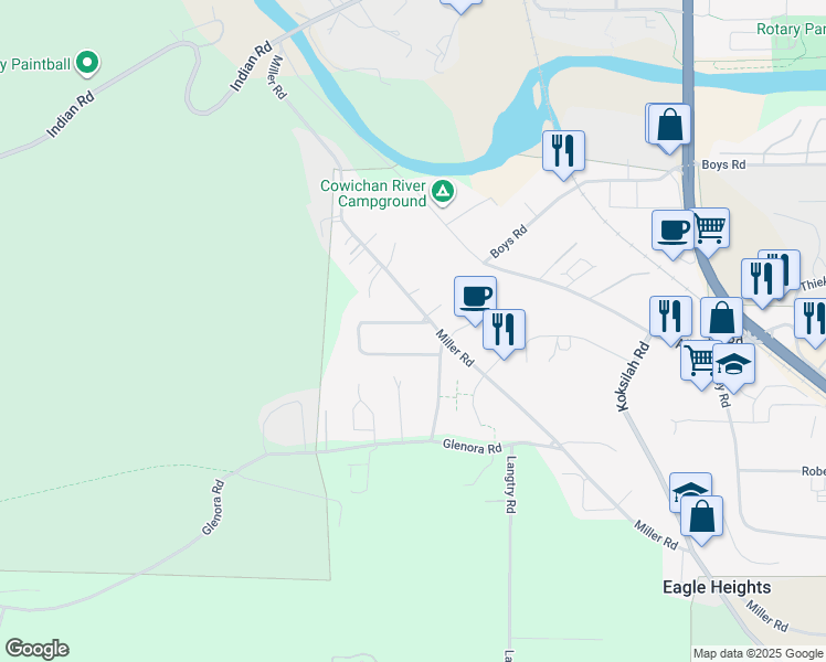 map of restaurants, bars, coffee shops, grocery stores, and more near 3085 Mountain View Crescent in Duncan