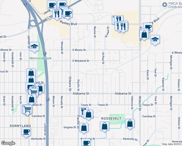 map of restaurants, bars, coffee shops, grocery stores, and more near 2621 Racine Street in Bellingham