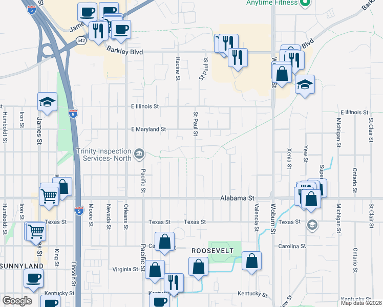 map of restaurants, bars, coffee shops, grocery stores, and more near 2625 Saint Paul Street in Bellingham