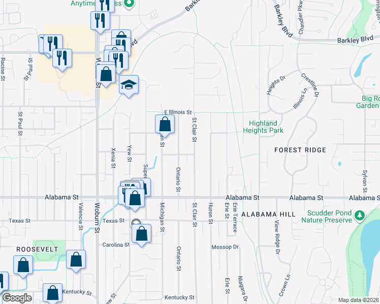 map of restaurants, bars, coffee shops, grocery stores, and more near 2625 Saint Clair Street in Bellingham