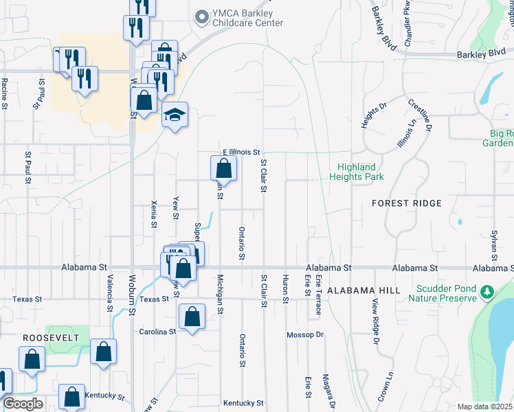 map of restaurants, bars, coffee shops, grocery stores, and more near 2625 Saint Clair Street in Bellingham