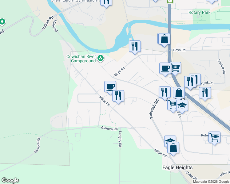 map of restaurants, bars, coffee shops, grocery stores, and more near 3023 Dogwood Road in Duncan