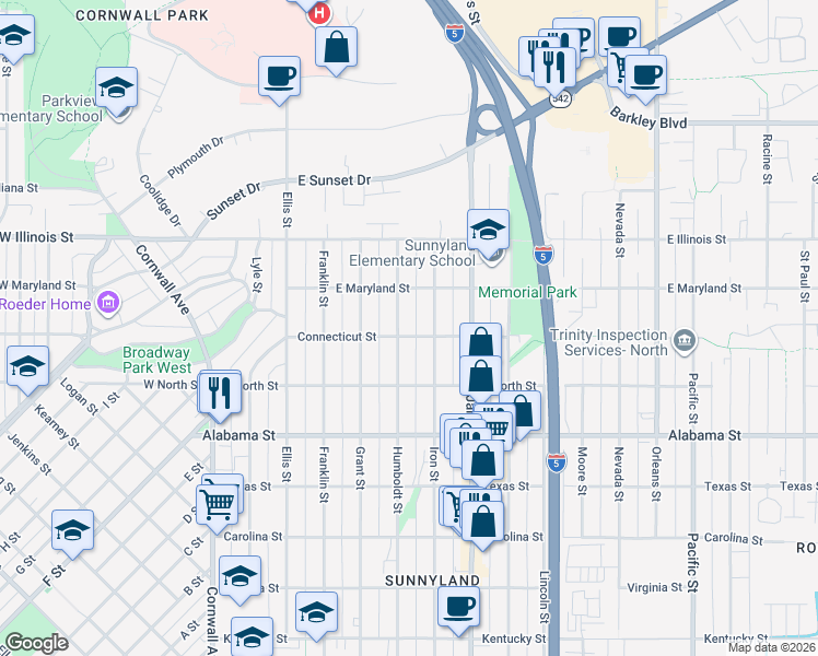 map of restaurants, bars, coffee shops, grocery stores, and more near 2732 Humboldt Street in Bellingham
