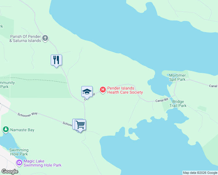 map of restaurants, bars, coffee shops, grocery stores, and more near 5714 Canal Road in Pender Island
