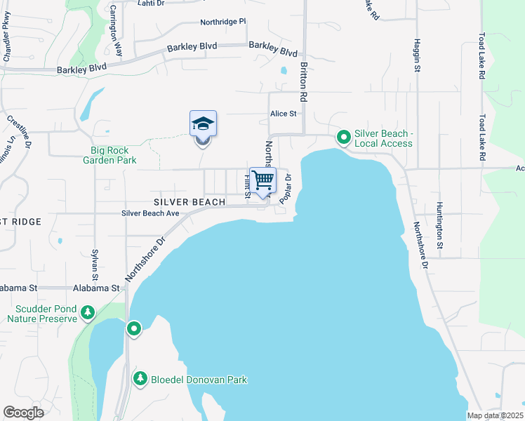 map of restaurants, bars, coffee shops, grocery stores, and more near 612 Northshore Drive in Bellingham