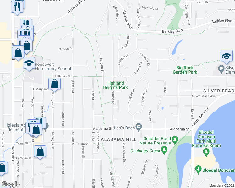 map of restaurants, bars, coffee shops, grocery stores, and more near 3201 Maryland Place in Bellingham